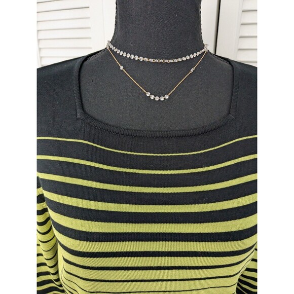 Carlisle Silk Blend Sweater Vtg Womens Sz M Vintage 80’s Lime Green Black Stripe - Picture 2 of 11